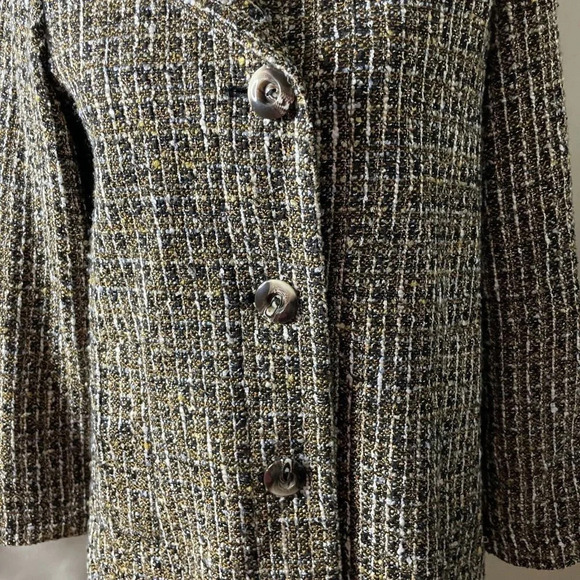 Additions By Chicos Brown Tweed Lined Jacket Coat Large Buttons Up Size 0 S/4 - Picture 3 of 8